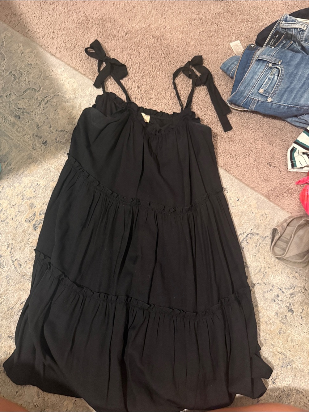 Altar'd State Black Tiered Tie-Shoulder Maxi Dress